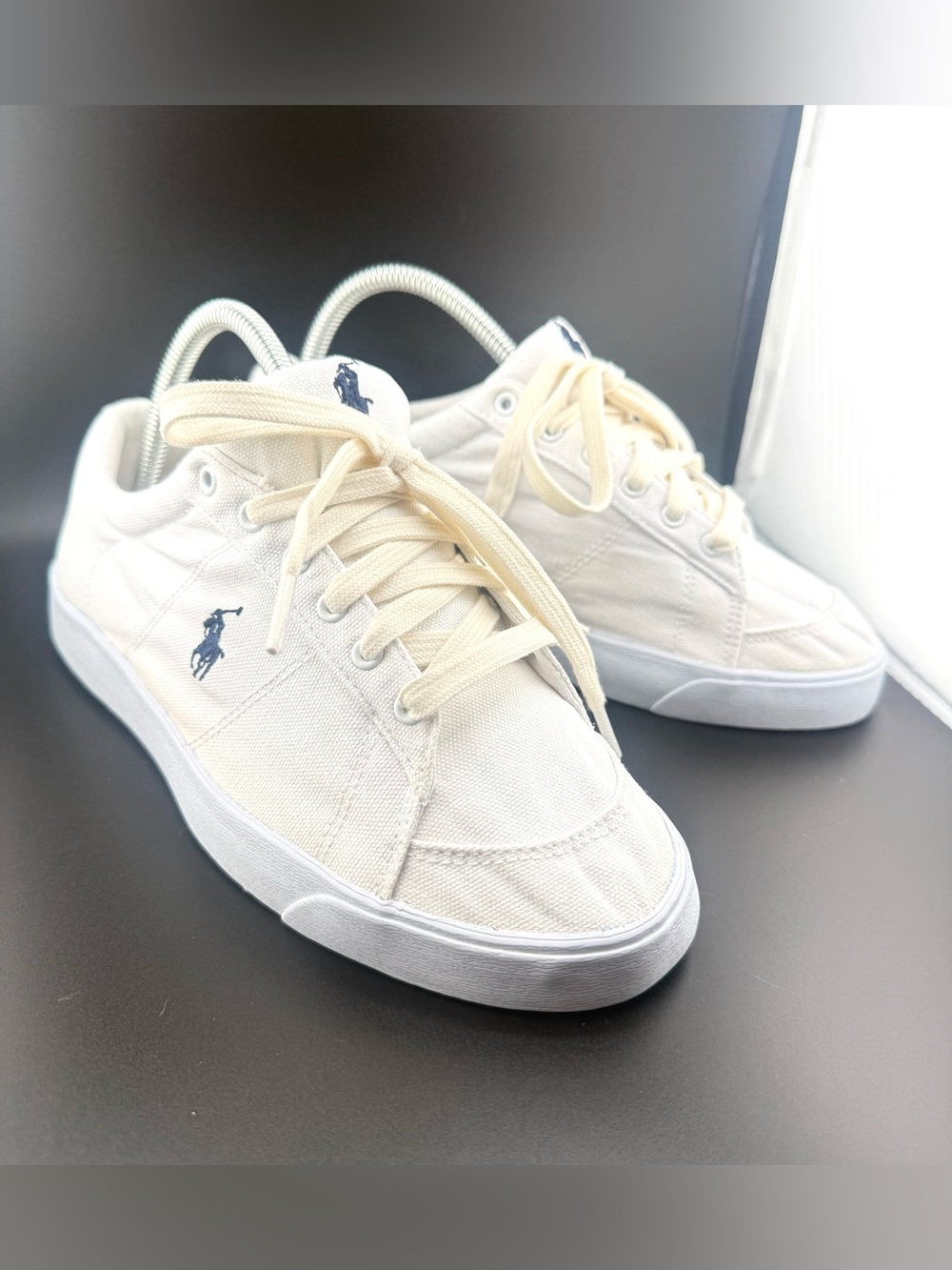 Polo Ralph Lauren White Canvas Sneakers Tennis Shoes 8.5 Preppy Classic Women’s
